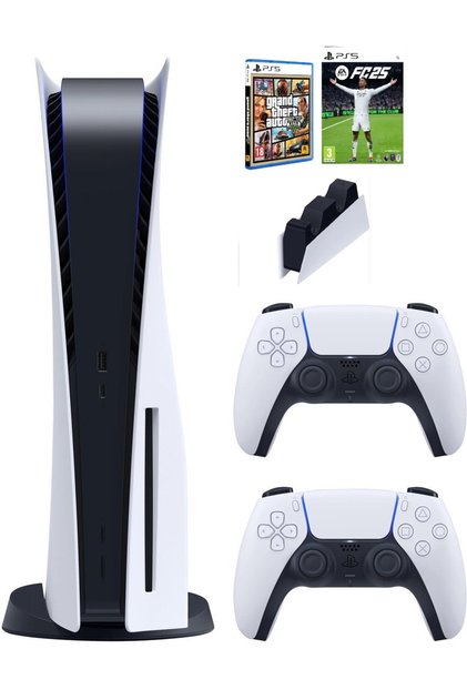 Playstation 5 Standart +2. Kol Dualsense + Şarj istasyonu + ps5 FC25 + Ps5 GTA (İthalatçı Garantili)