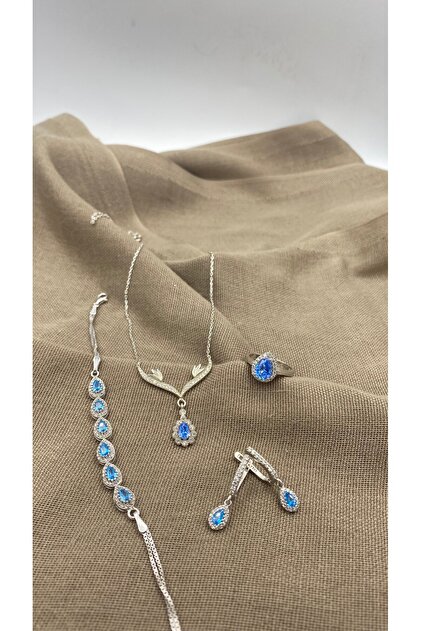 SURA SILVER YEŞİL DAMLA MODEL ZİRKON TAŞ 925 AYAR ROSE GÜMÜŞ SET