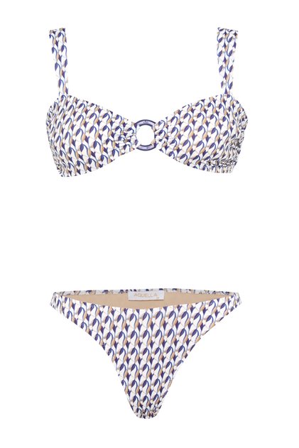 Patterned strapless bikini with wide straps buckle