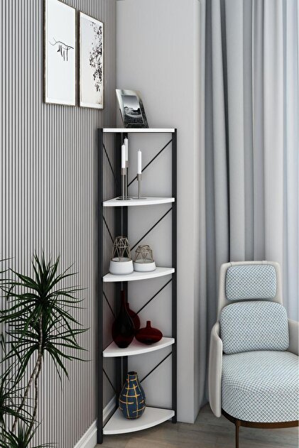 Remaks Datça 5 Raflı Metal Köşe Kitaplık Rafı Dekoratif Aksesuar