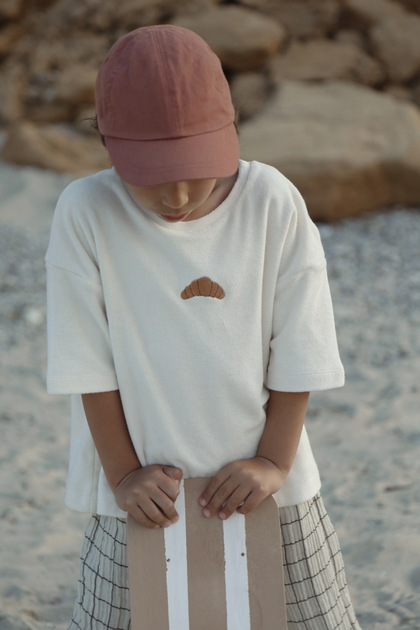Croissant Embroidered Towel Effect Girl, Baby Boy, Child Oversize Tshirtbreathable 100% Cotton Fabric