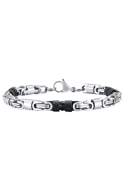 Brățară cu model bizantin, oțel inoxidabil placat cu aur de 18K, argintiu și negru, 6 mm, 20 cm