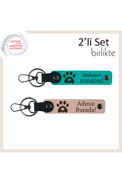 Suitable Gift for Veterinary Mother, Personal Keychain Set with Heart Paw Figure, K Turquoise-Kitten Mouth