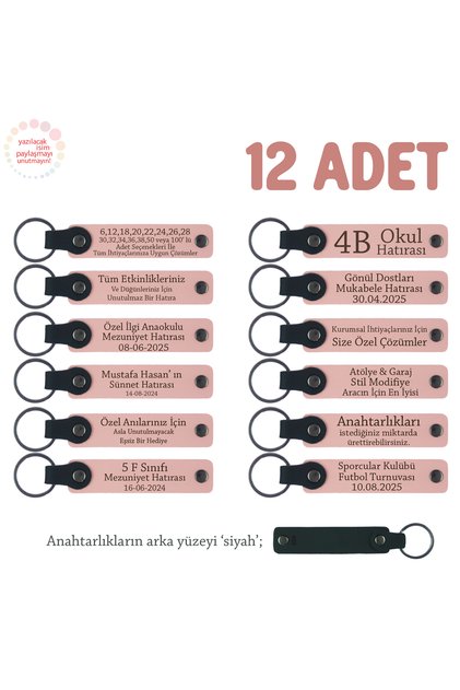 Set of 12 for Children's Development Education Teachers, Personalized Souvenir Leather Keychain, Powder & Black