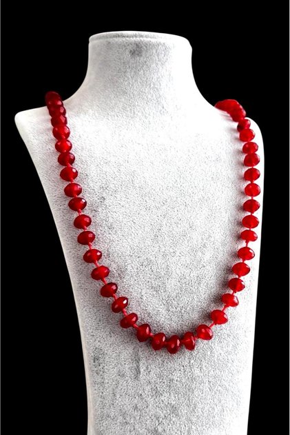Red Ceyt Natural Stone Long 60-70 cm Women's Necklace with Elevator Lock