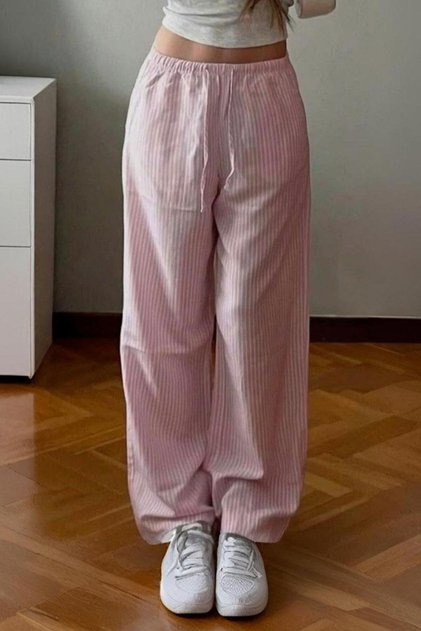 Loose Leg Draped Striped Casual Pants