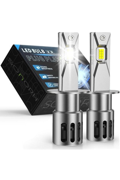 Set de 2 becuri LED H1, 120W, 6500K, 30000LM, Canbus Plug&Play, ventilator și tijă de răcire din cupru, 60000 H