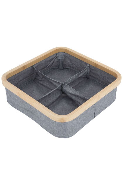 Wood and Fabric Storage Basket Alsaif Gallery, 30x30x9 cm, 4 Compartments - Gray