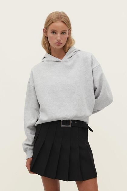 100% cotton Women's Gray melange Hooded crop sweatshirt