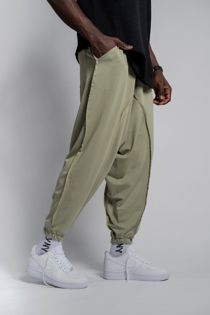 Men's Reverse Stitched Retro Carrot Khaki Baggy Trousers