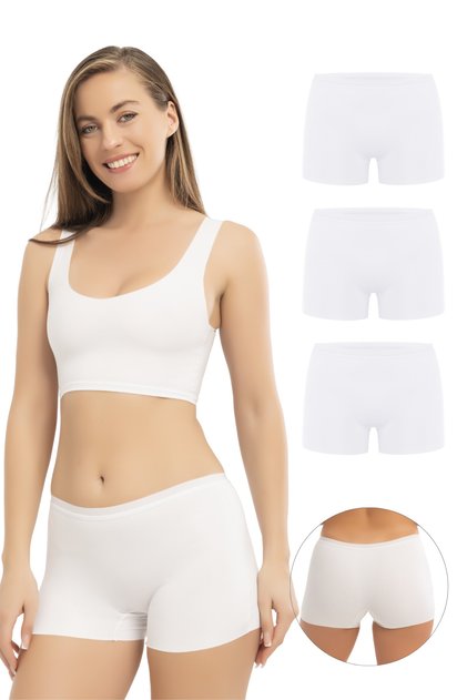 Basic laser cut seamless women's boxer panties 3-pack white