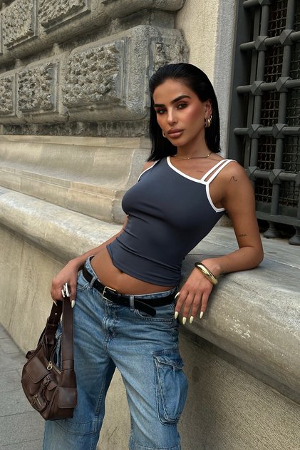Single Shoulder Double Strap Flexible Crop Blouse