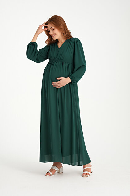 KATLN MATERNTY WEAR Chiffon Maternity Dress - Waist Lace and Button  Detail (breastfeeding)- Trendyol