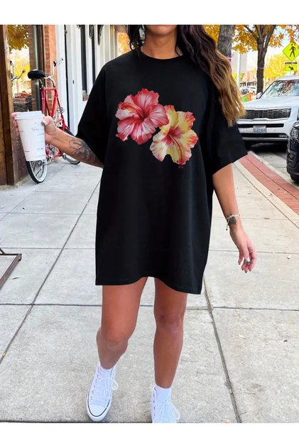 Plus Size Women's Short Sleeve Crew Neck T-Shirt Dress Nightgown