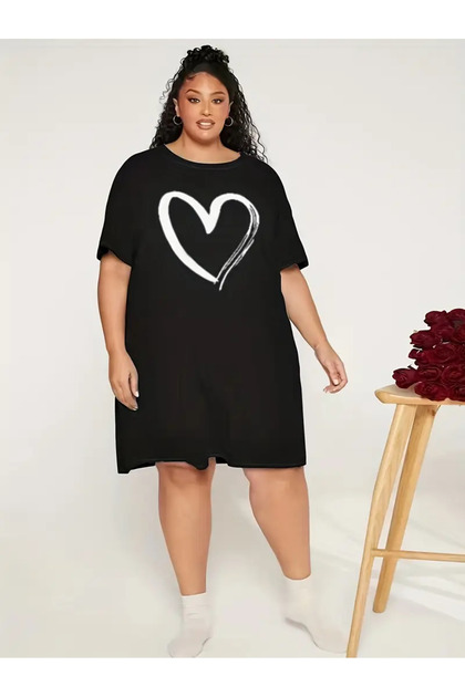 Plus Size Women's Short Sleeve Crew Neck T-Shirt Dress Nightgown