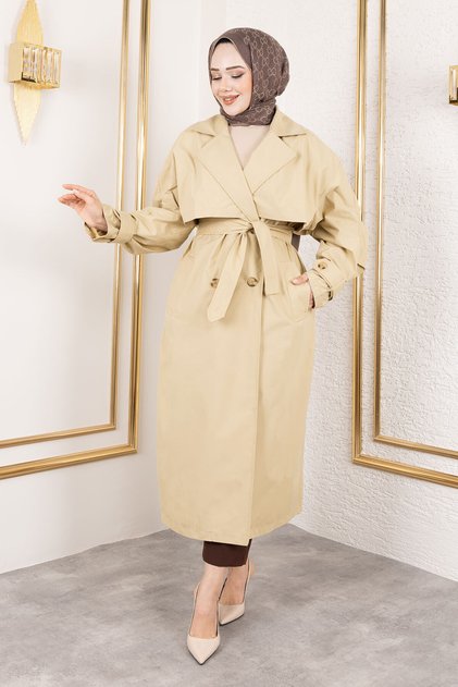 Ekstra Oversize Trençkot TSD250139 Bej
