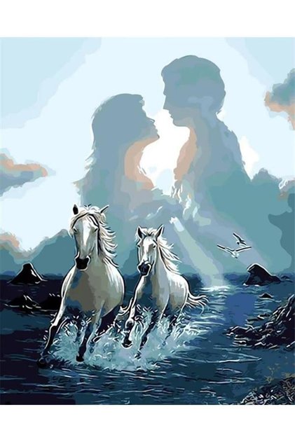 Sayılarla Boyama Seti Çerçeveli Kasnaklı At Ve Ruhları 40x50cm
