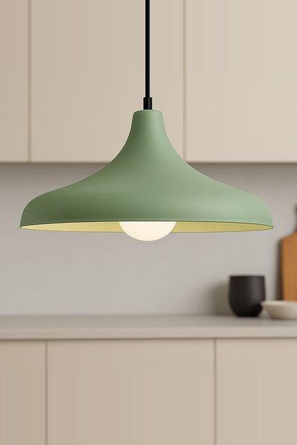 Aura Metal Tekli Yeşil Sarkıt Avize 35 cm E27 Modern Retro Rustik Endüstriyel Mutfak Avizesi Salon Yemek Masası Üstü Cafe Dekoratif Aydınlatma