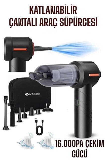 Enshall 16.000pa Şarjlı Katlanabilir Çantalı Yedek Filtreli Uyumlu