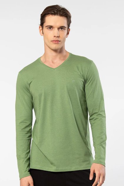 Men's 50% Modal, 50% Cotton V-Neck Long Sleeve T-Shirt