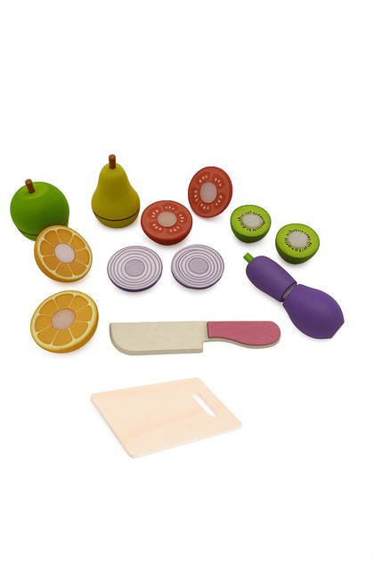 Educational Wooden Cuttable Fruit and Vegetable Set 16 Pieces with Case