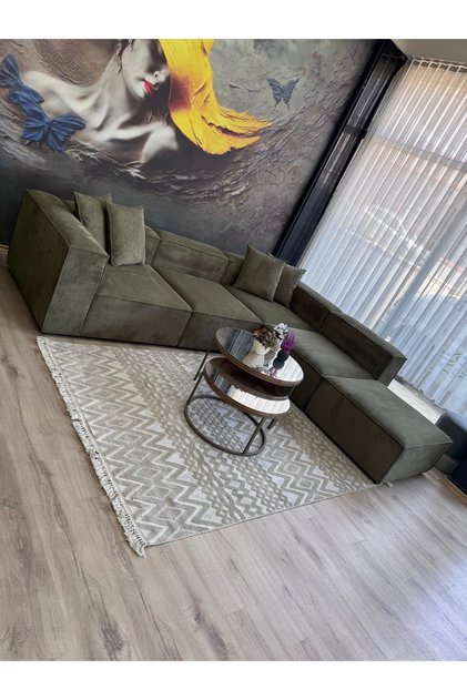 ANGELO 5 MODÜL FİTİLLİ KADİFE KÖŞE KOLTUK TAKIMI