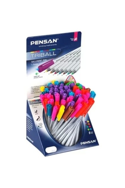 Ballpoint Pen Triball 1 mm Colorful 60-Pack Stand