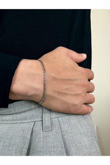 Silver Men's Thin Women's Chain Bracelet Unisex Stainless Steel Anti Tarnish Color Anti Throw Adjustable