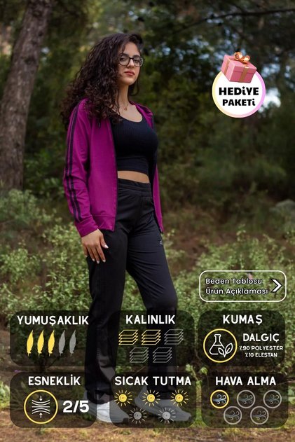 Women's Plum Zippered Hooded Diving Scuba Fabric Sports Tracksuit Set 21Kestax11