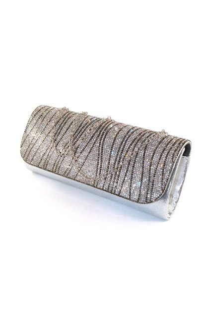 Silver Evening Dress Bag with Waterway Stones. Evening Dress Portfolio Clutch Invitation Bag. Women's Silver Evening Dress Stone Bag.