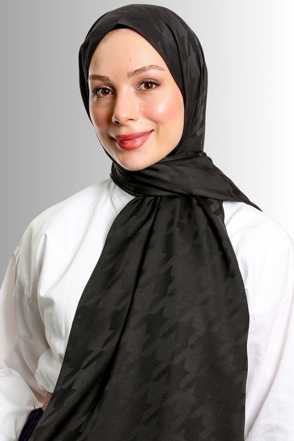 شال جاكار حريري بنمط هاوندستوث قماش مستورد عالي الجودة وخياطة إيطالية "أسود"