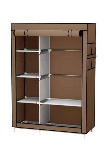 Foldable Cloth Wardrobe And Luggage Organizer With Hanging Rods And Clothes Rack105x170x45cm