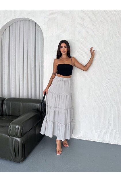 تنورة لارا طويلة ذات طيات أساسية للنساء بدون بطانة