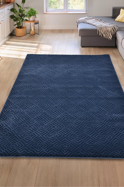 Latte Lacivert Yumuşak Peluş Dokuma Halı Yolluk Çocuk Odası Oturma Odası Salon Mutfak Halısı Y499A_W