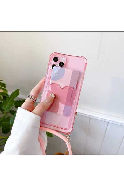 Iphone 16 Uyumlu Şeffaf Kartlıklı Boyun Askılı Ipli Kılıf