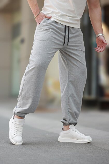 Gray Relaxed Cut Men's Sweatpants with Elastic Legs E6573