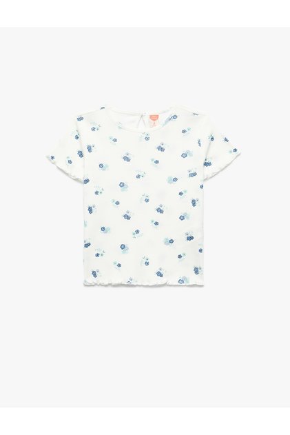 Floral Pattern Crew Neck Short Sleeve Cotton T-Shirt