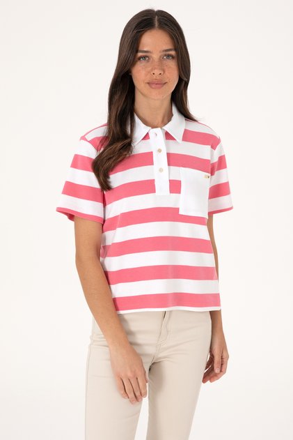 Tricou roz pentru femei cu buzunar cu gât polo 50306713-VR167