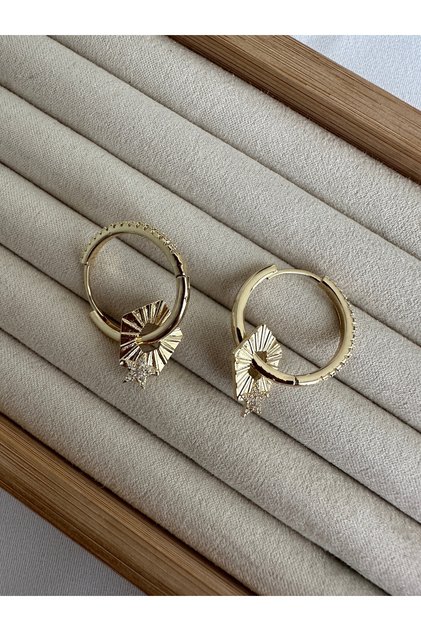 Gold Star Detail Stone Hoop Earrings