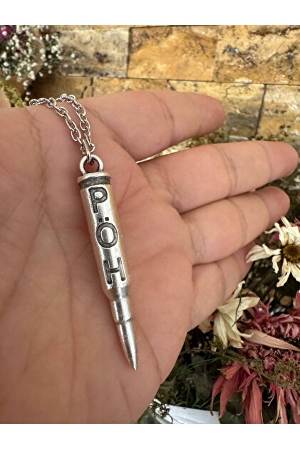 PÖH Yazılı Mermi Figürlü Kolye – Gümüş Renk kadın erkek Metal