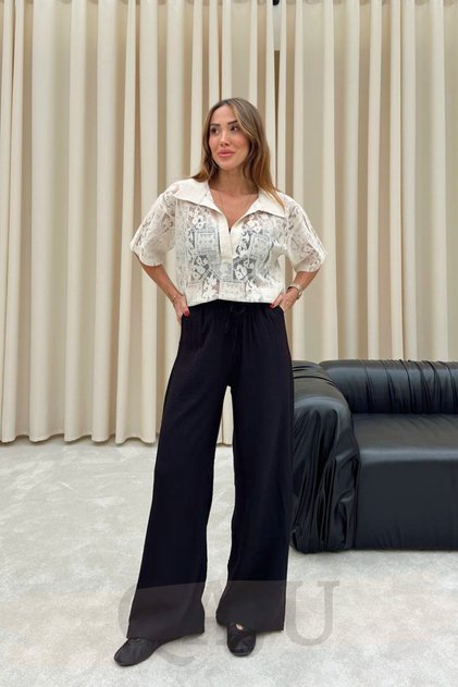 Women's Black Viscose Blended Comfortable Cut Pants with Elastic Waist