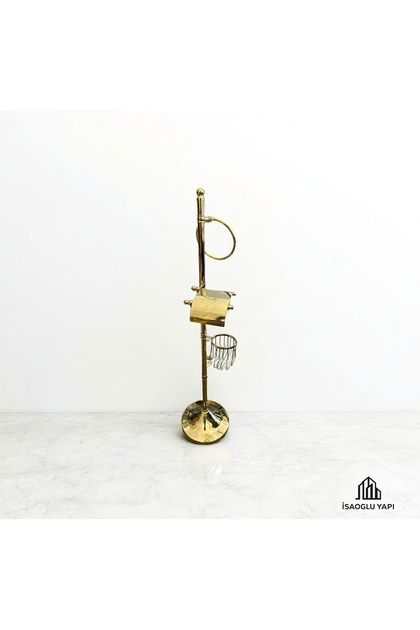 Gold Toilet Paper Holder Gold Toilet Brush Gold Towel Holder Complete Set with Stand Brass Material
