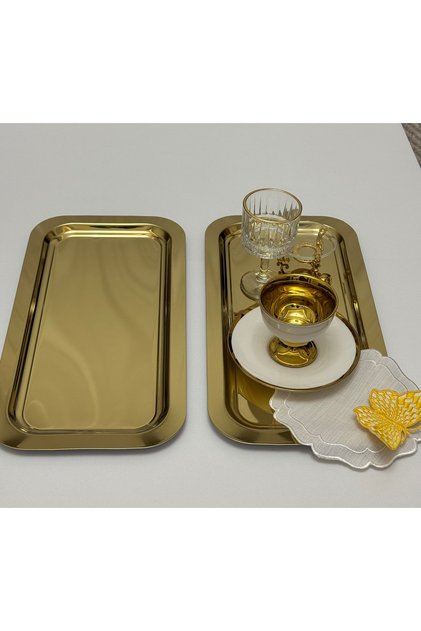 2 Pcs Gold Color Large Rectangular Model Service and Presentation Tray 17*33 cm