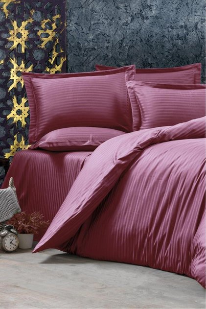Dowry Land Stripe Double Pollysatin Duvet Cover Set Plum