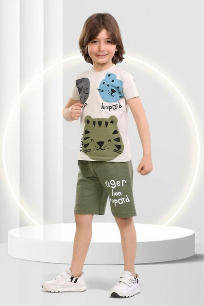 Tiger Printed Boy's Short Sleeve Summer Shorts Bottom Top Suit