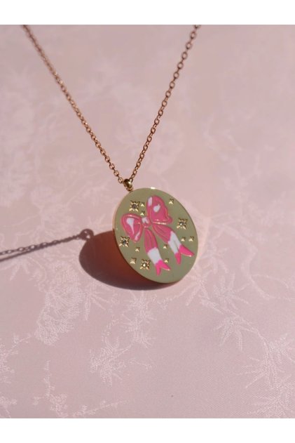 Vintage Pink Bow Steel Necklace