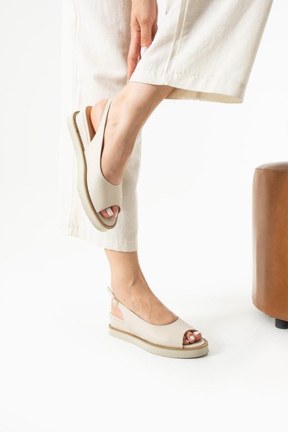 Women's Genuine Leather Wedge Heel Shoes Cream