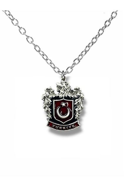 Bozkurt Logo Turkish Flag Necklace – Silver Color Unisex Metal Jewelry