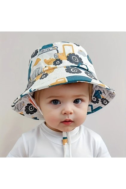 (1-3 Years Old) Excavator Themed Hat Sun Protection Hat for Children, Outdoor Summer Beach Vacation