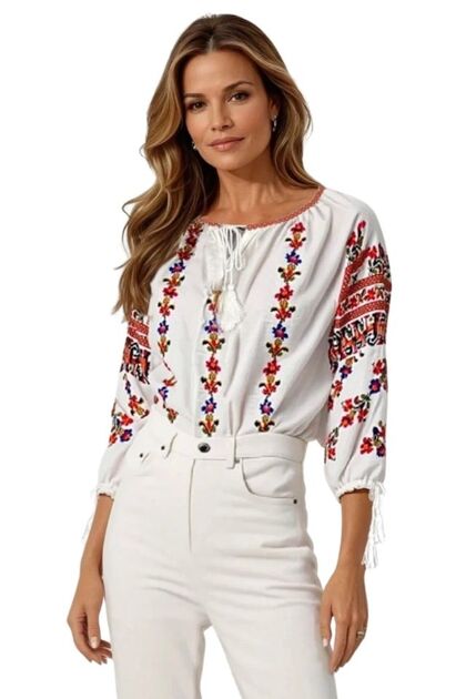 Bluza dama tip ie R25 alb/albastru marimea S